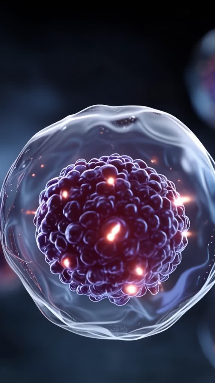 Vista Ravvicinata di una Cellula che Mostra Strutture Intricate e Vivaci Schemi Energetici in un Ambiente Microscopico, in un Contesto Scientifico.