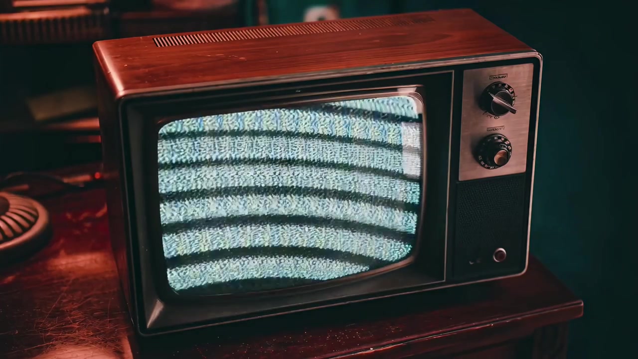 Ekran telewizora retro pokazujący śnieżenie i zakłócenia sygnału