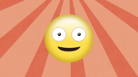 animación digital de emoji de cara tonta contra rayos radiales en movimiento sobre un fondo naranja