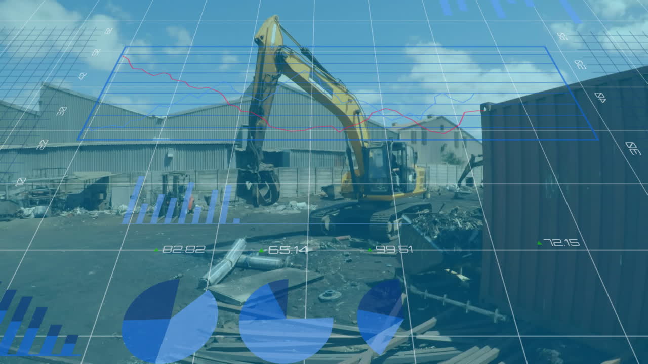 procesamiento de datos financieros contra el grabador de grúa en el sitio industrial urbano