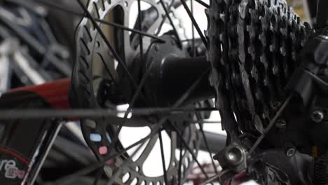 slow spinning rear bike cassette on hub with disc brake on cycle trainer