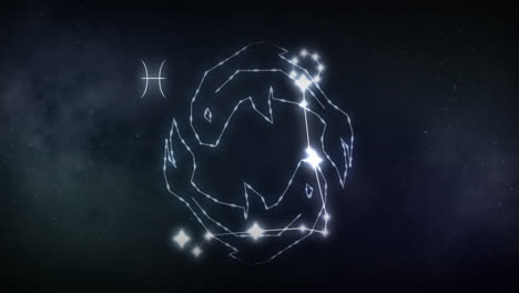 animation of pisces sign with stars on black background