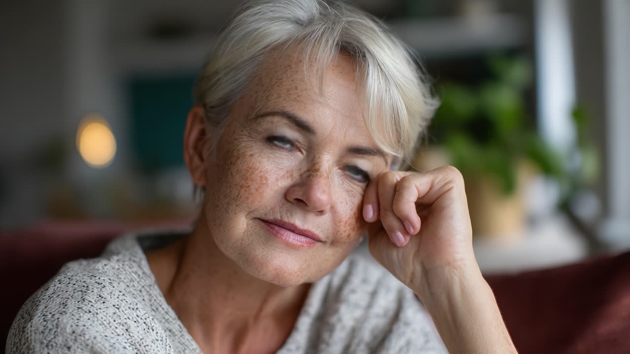 A Thoughtful Reflection: Capturing the Poise and Grace of a Mature Woman in Introspective Moments Highlighted by Natural Light and Soft Textures