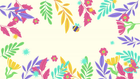 fondo floral colorido con abejas y mariposas