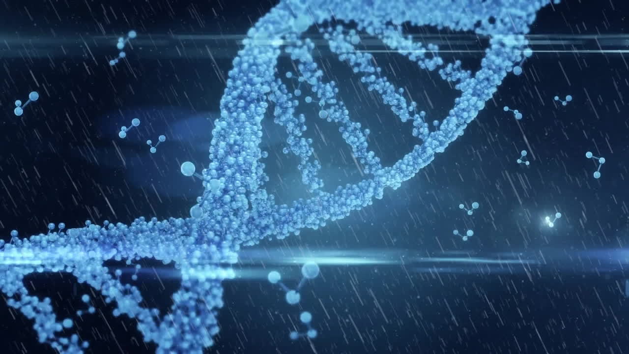DNA strand processing scientific data with binary coding in animation