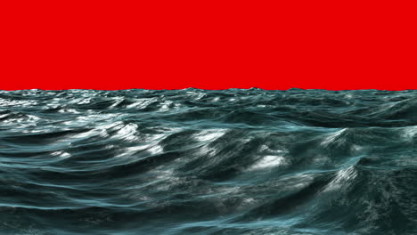 choppy blue ocean under red screen sky