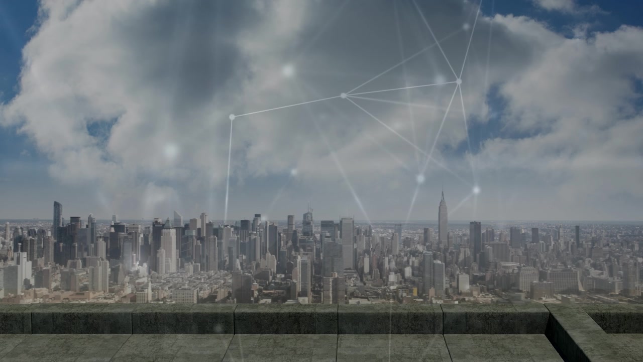 Digital Network Connections Overlooking New York City Skyline