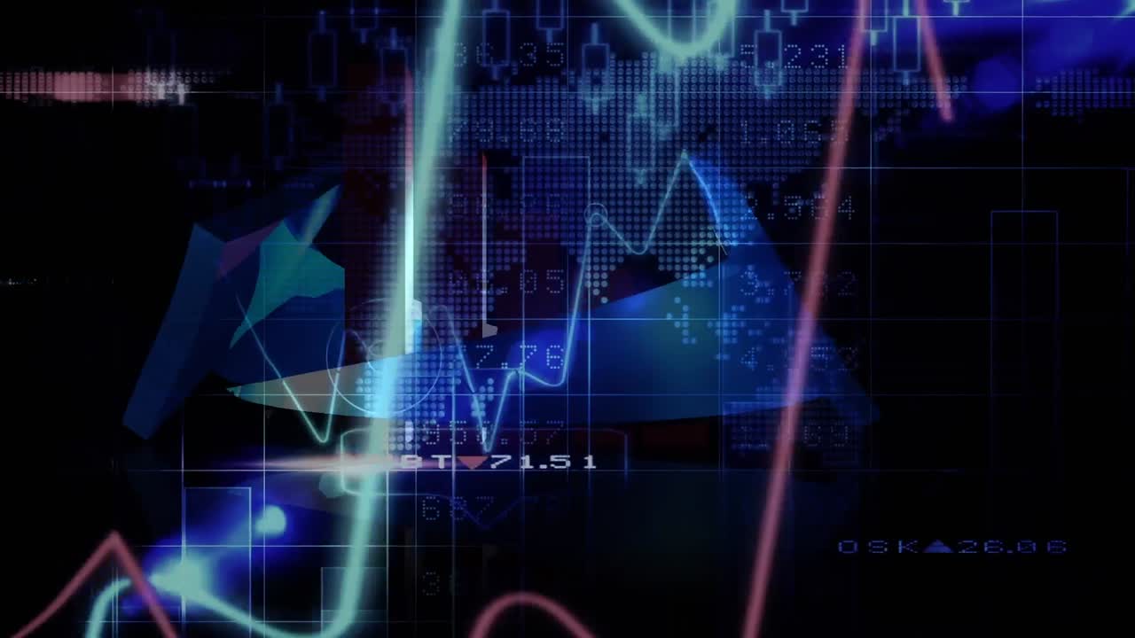 animación del procesamiento de datos y las estadísticas financieras en el mapa mundial