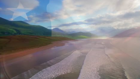 Digital-composition-of-chile-flag-waving-against-aerial-view-of-waves-in-the-sea