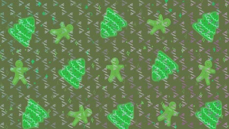 Animation-of-rows-of-christmas-pattern-moving-on-green-background