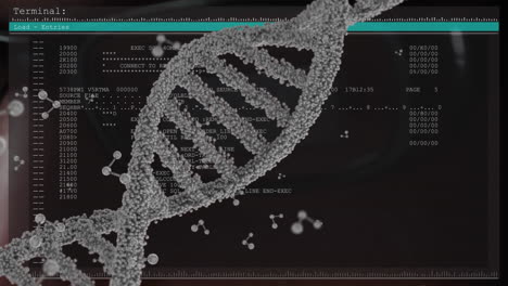 animation of dna strand spinning over data processing