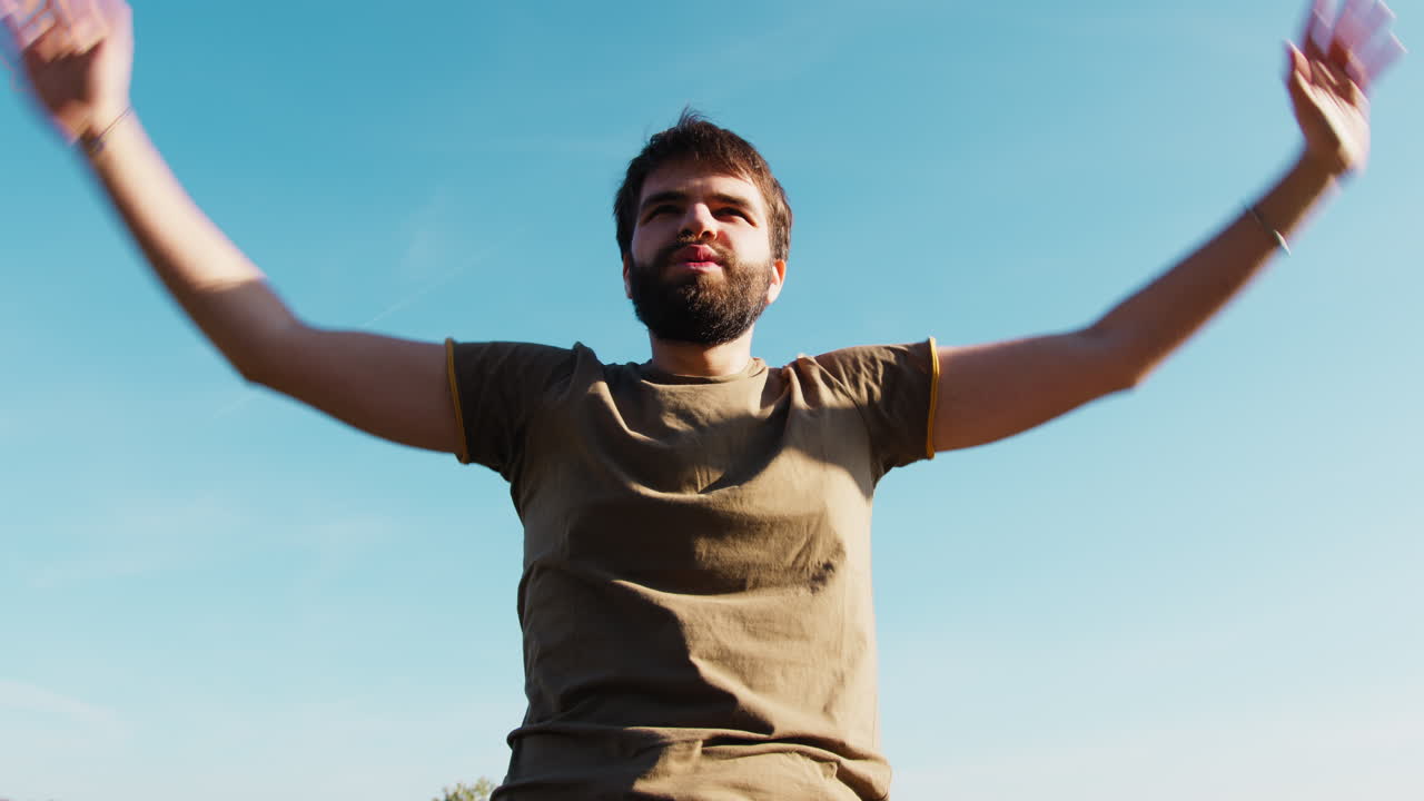 Athlete Does Breathing Exercises Outdoors In Nature