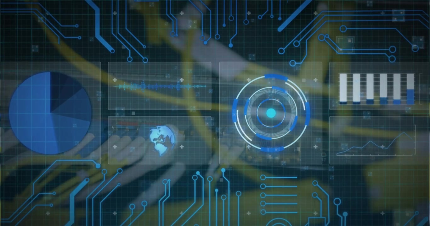Animation of scope scanning and circuit board over cables in computer server