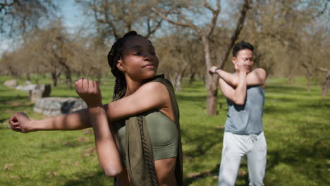 woman stretching outdoors