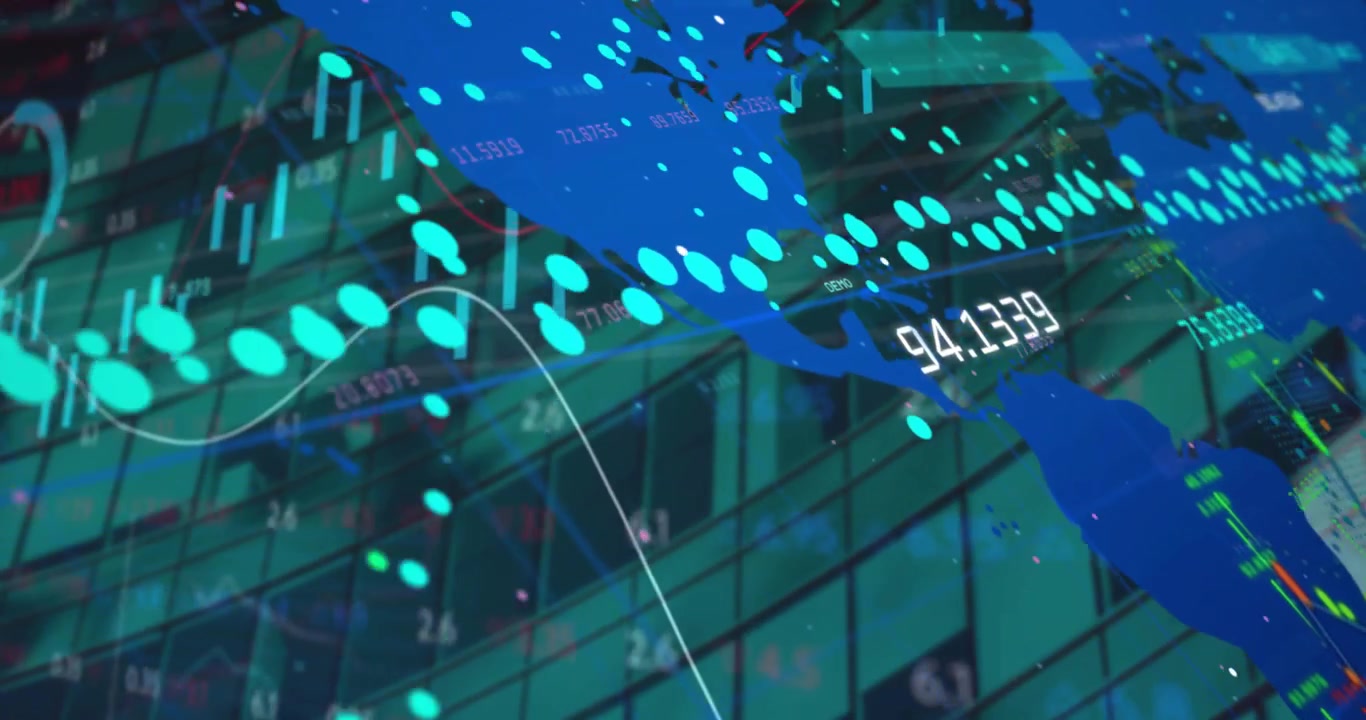 Animation of data processing over cityscape
