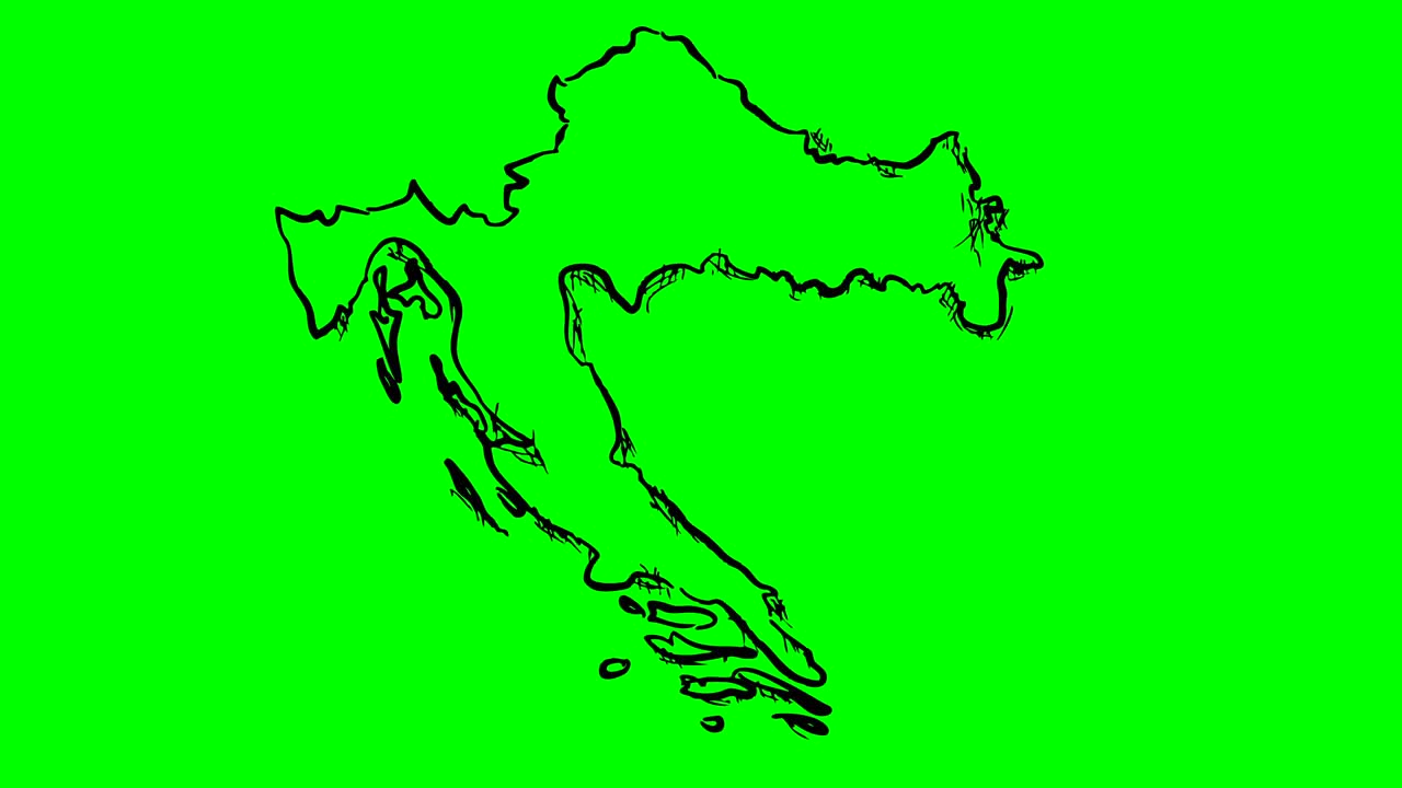 크로아티아 초록색 화면에 윤 지도를 그리는 고립 된 화이트 보드