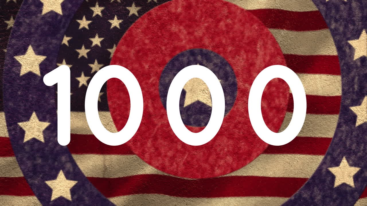 Animation of numbers growing over american flag stars and coloured on circles