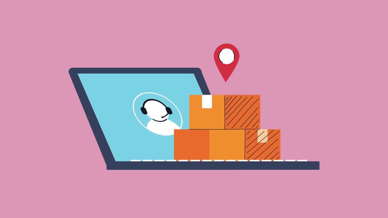 portátil con cajas de servicio de entrega de animación