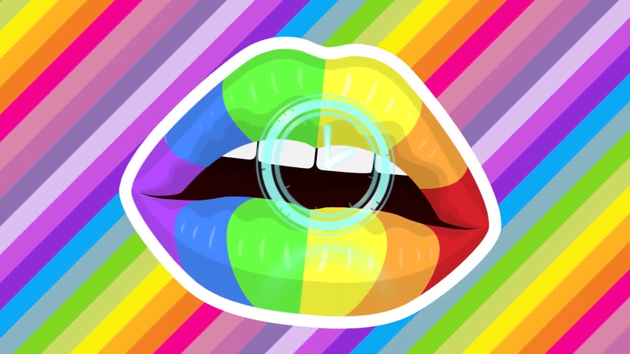 animación del reloj sobre la boca y la bandera del arco iris lgbt