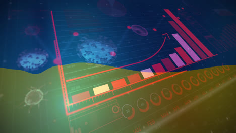 Animación-Del-Procesamiento-De-Datos-Y-Células-Virales-Sobre-La-Bandera-De-Ucrania