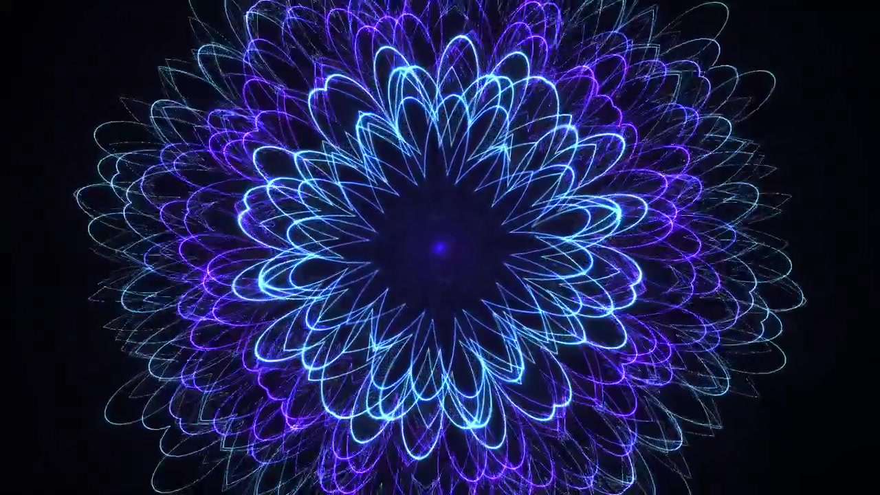 Animazione astratta di un motivo caleidoscopico a luce neon blu