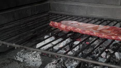 juicy marinated rack of ribs cooking over hot coals on a barbecue grill