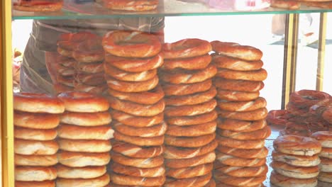 turkish simit stacks at a street food stall