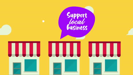 support local business lettering in speech bubble with store buildings