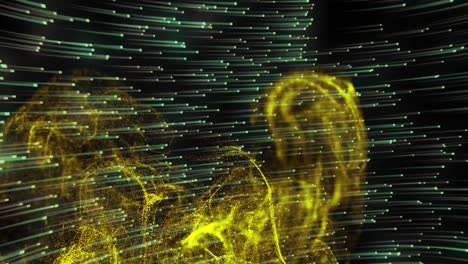 animación de un rastro de luz amarillo brillante sobre puntos de luz