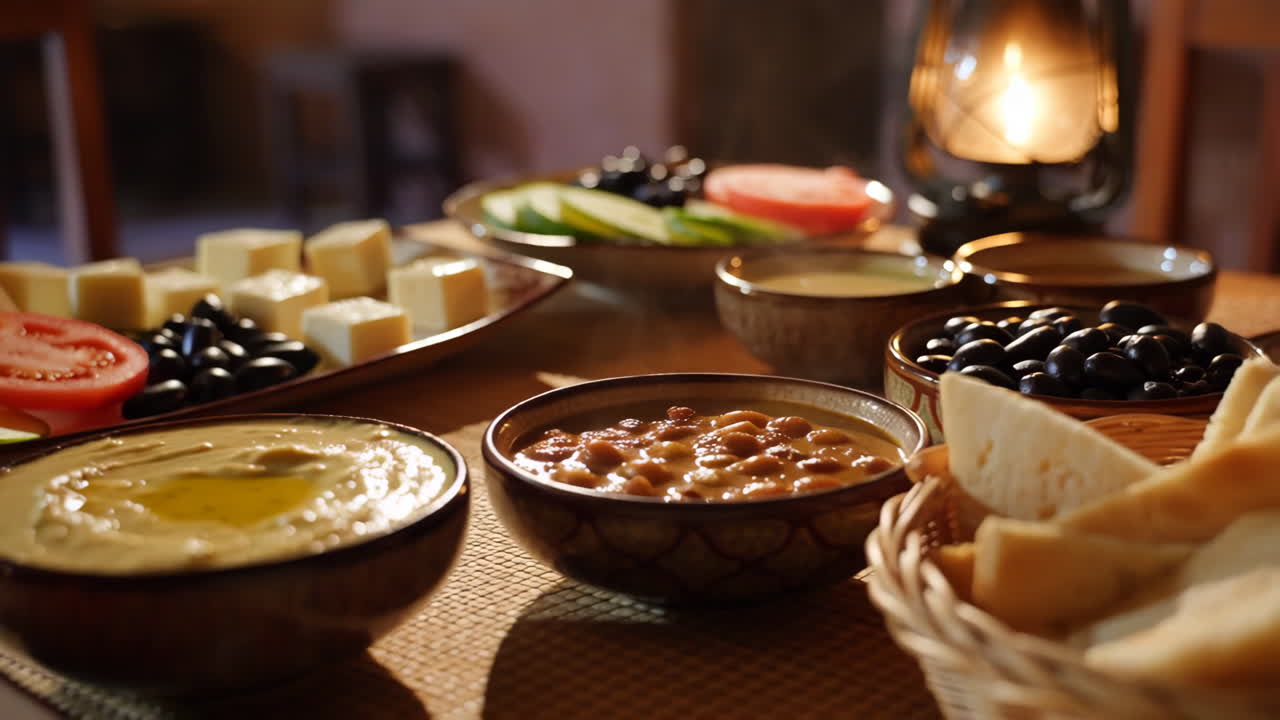 A delicious spread of Middle Eastern food on a table