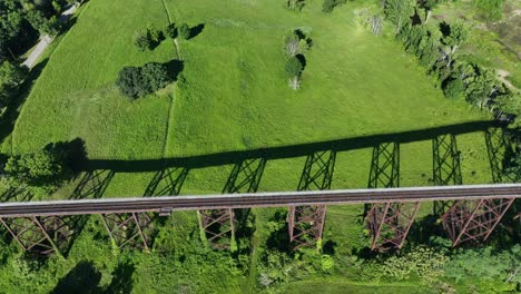 an aerial view of the moodna viaduct, steel railroad trestle in cornwall, new york