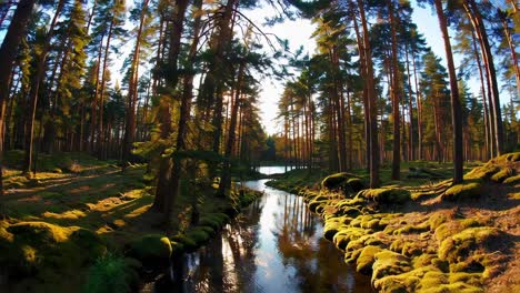 forest stream at sunset