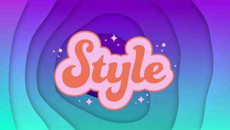 animation of style text over shapes on blue and purple background