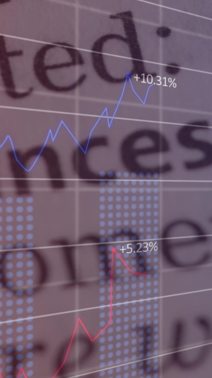 Vertical video: Printed page sweeping, causing grid and finance lines updating % showing trends