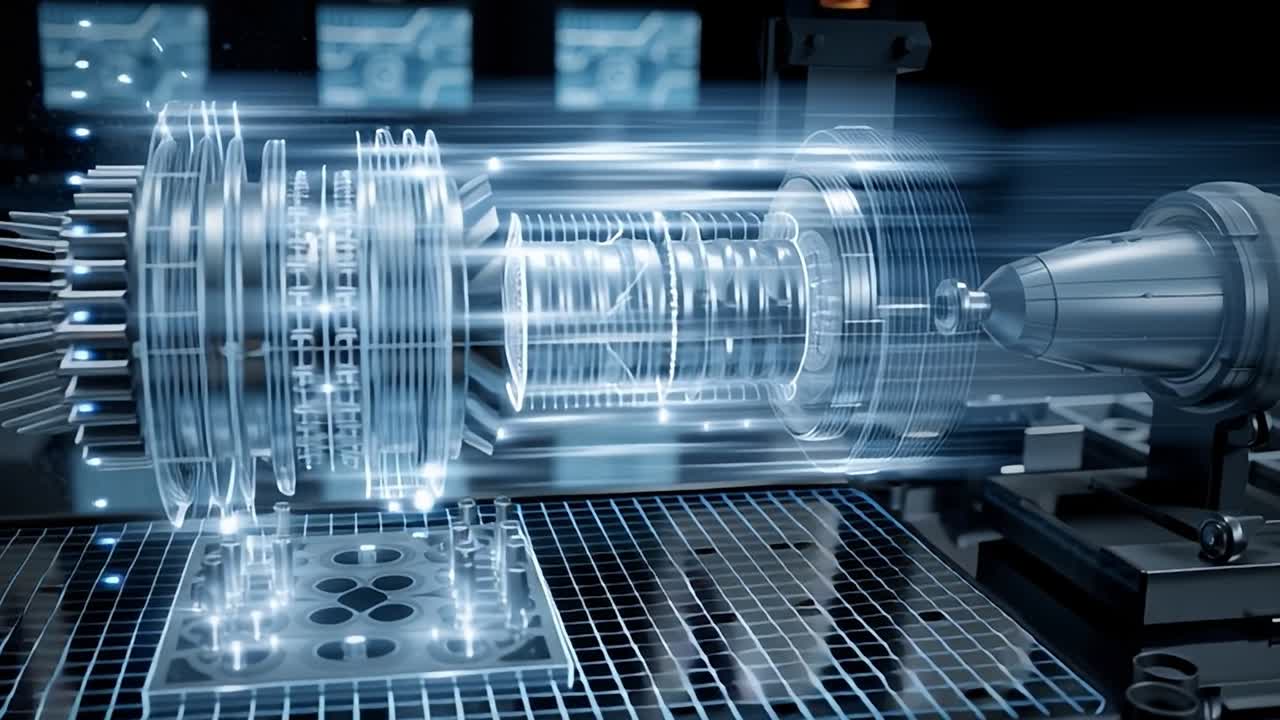 Advanced turbine design showcased in a high-tech workshop environment