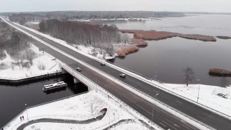 Establishing-Aerial-View-shot-of-Road-Latvia-drone-helicopter-during-amazing-Shots-in-October