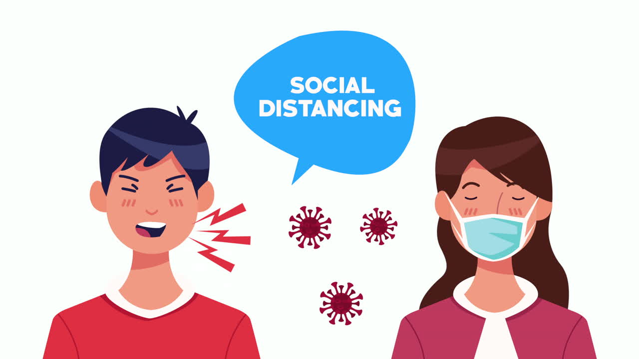커플 캐릭터와 함께 사회적 거리 두기 캠페인