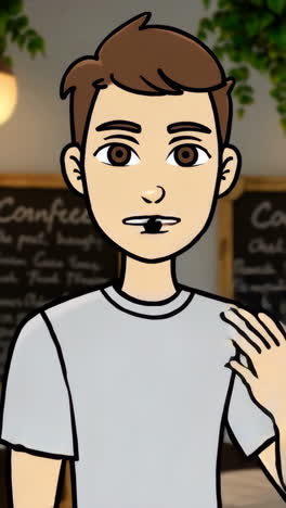 cartoon man in a cafe