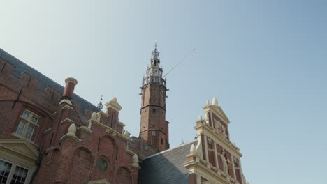 Grote-or-Sint-Bavokerk-Historic-Church-in-Haarlem,Netherlands,Illuminated-by-Sunlight-Close-Up