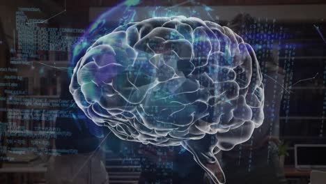 animazione dell'elaborazione dei dati e del cervello su diverse persone d'affari in ufficio