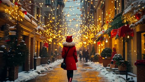 winter evening stroll through a festive, illuminated street