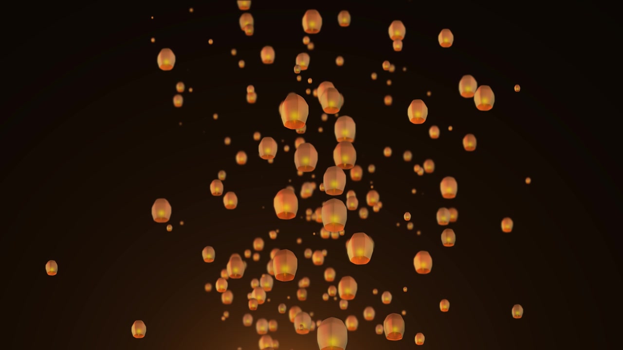 4k, magnifiques lanternes célestes volant dans le ciel nocturne, événement du Nouvel An, festival de Noël, design traditionnel