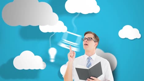 digitally generated video of businessman with cloud computing 4k