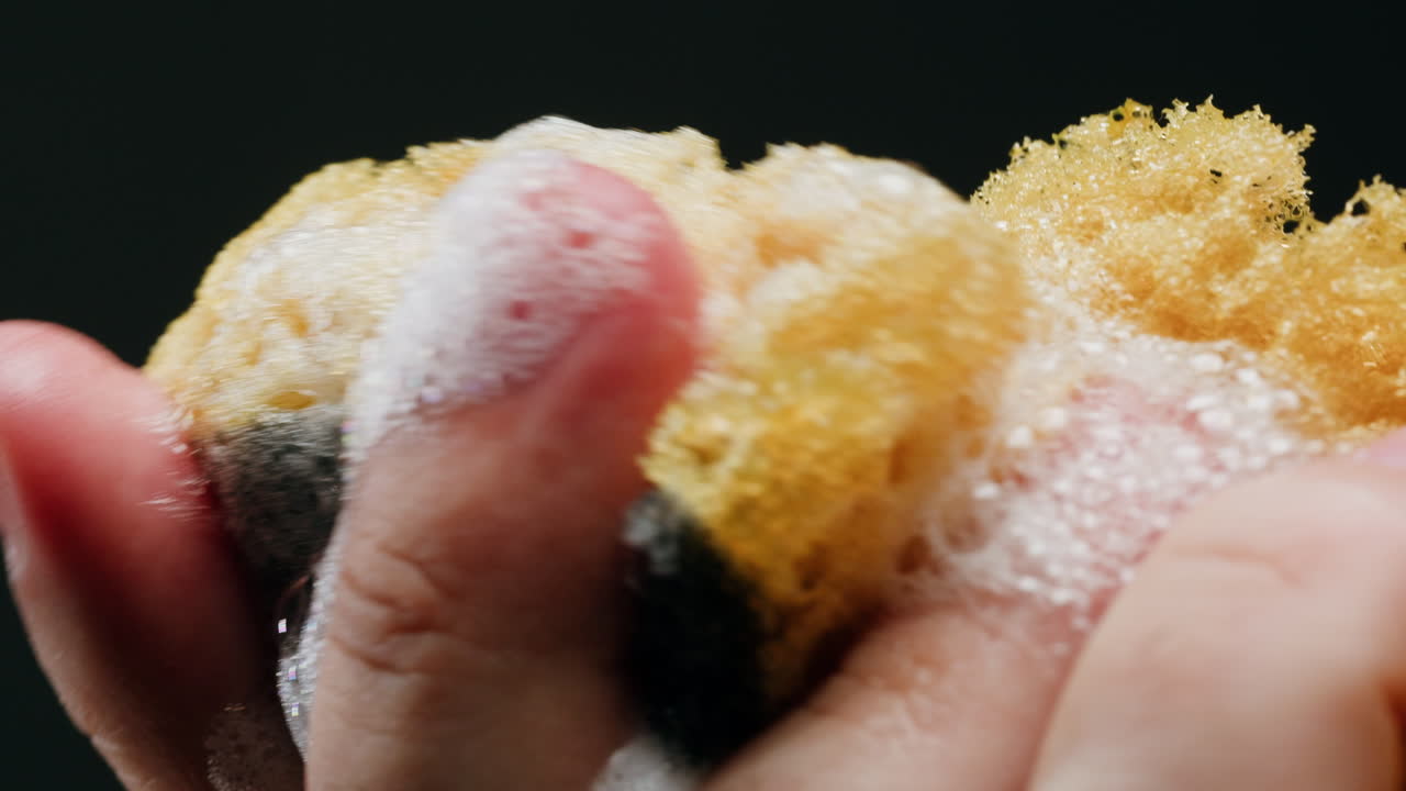 Close-up of a sponge being washed