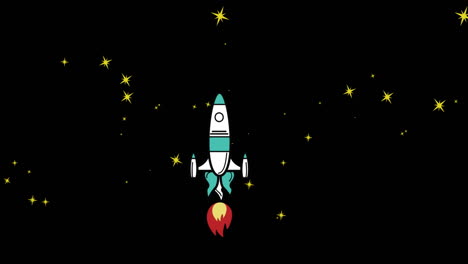 animación de un cohete espacial volando en el espacio sobre estrellas sobre fondo negro