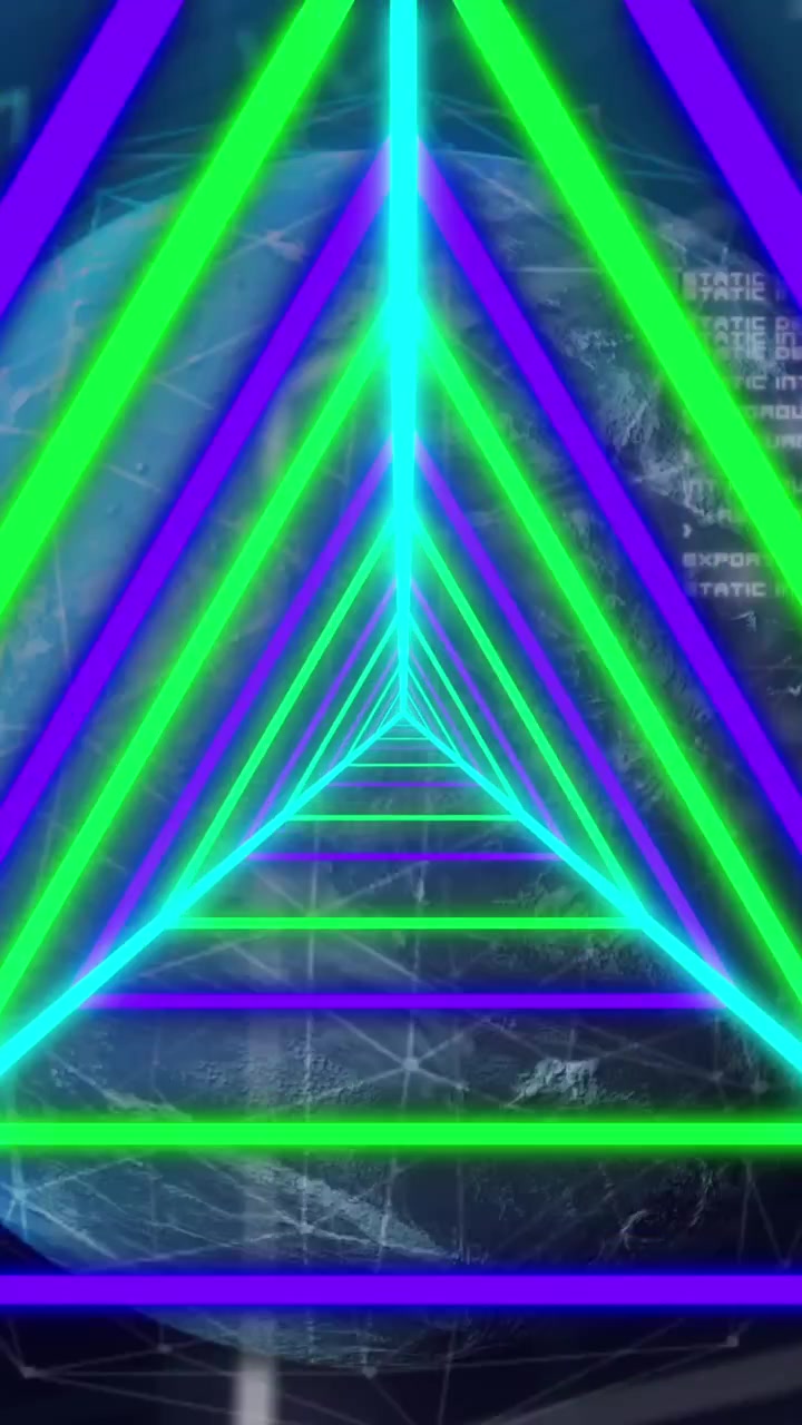 Animazione di elaborazione dati su forme al neon