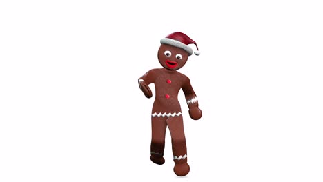 pan de jengibre de navidad con un sombrero de santa y un lazo para caminar sobre fondo blanco
