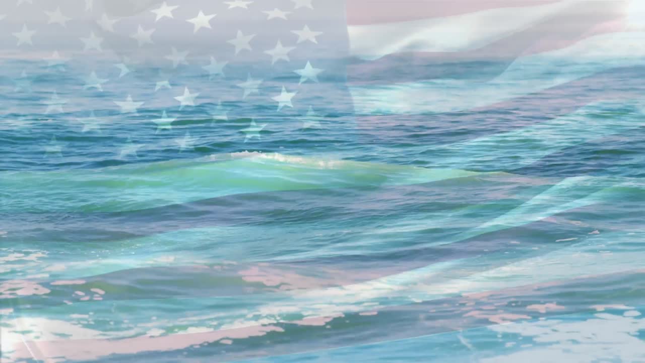 바다의 파도에 대항하여 미국  ⁇ 발을 흔드는 복합 비디오