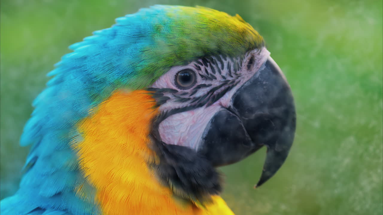 Close up of a turquoise Macaw bird on a blurred background