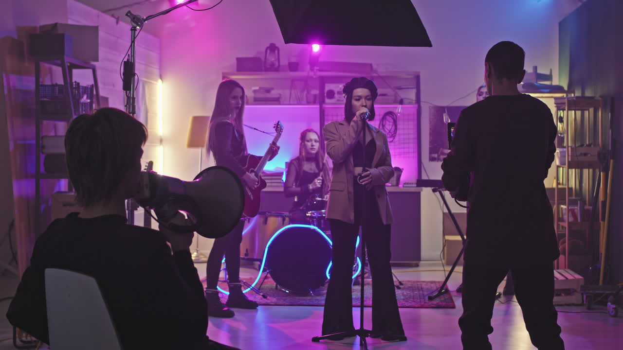 Female Rock Band Filming Music Video